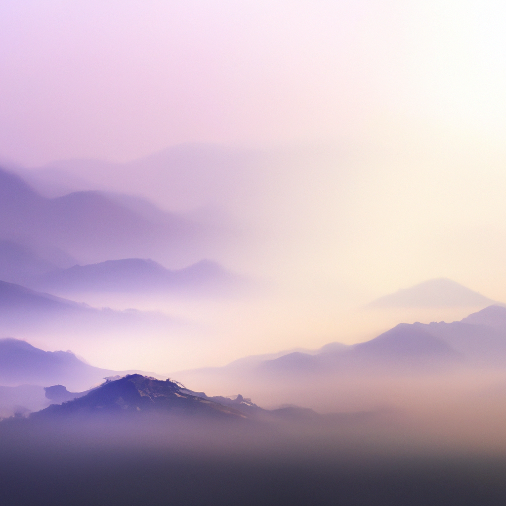 Sunrise mist over gentle mountain ridges — MorningMist Oratory visual.